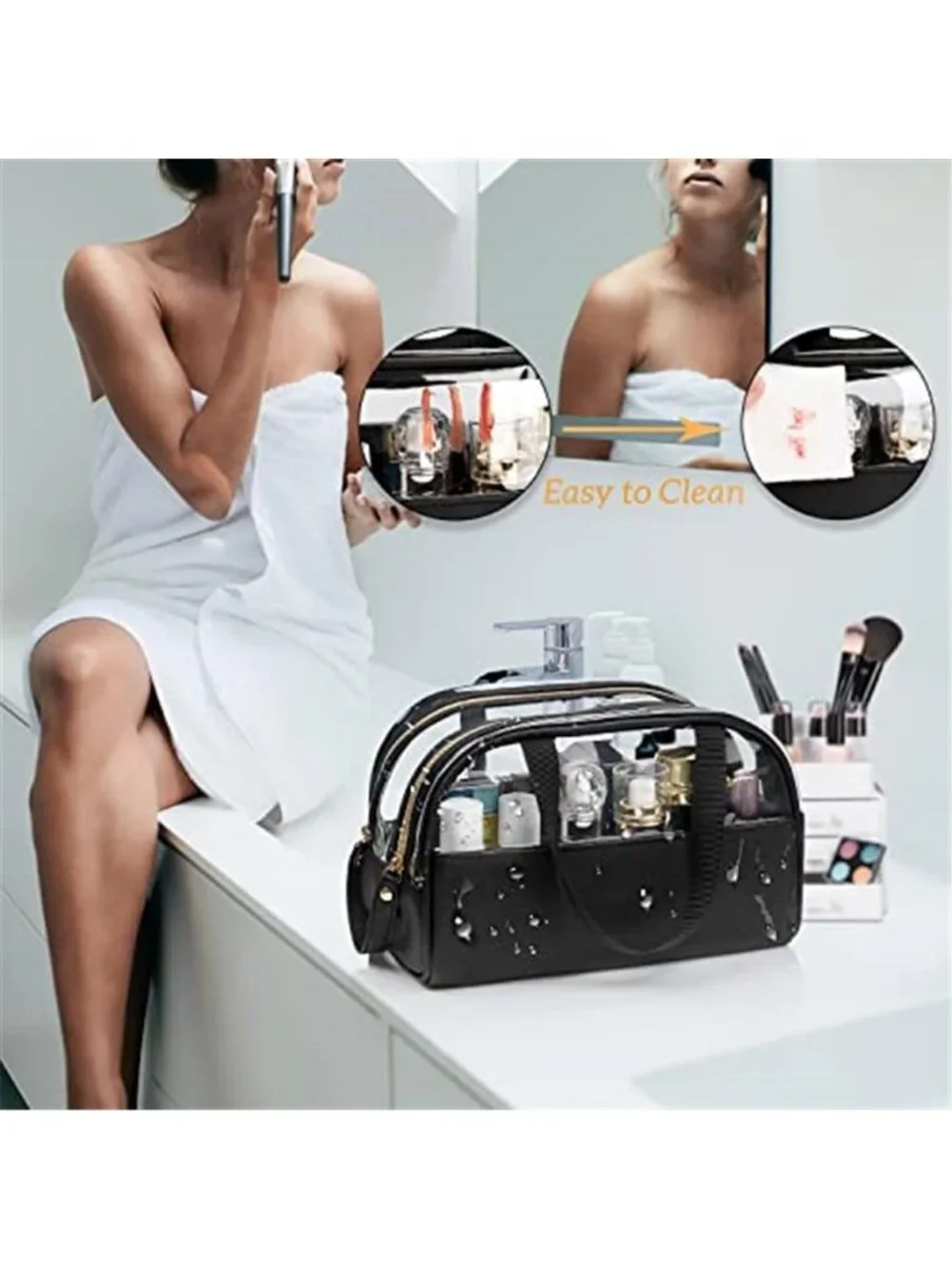 Clear Makeup Bag, Large Opening TSA Approved Toiletry Bag Portable